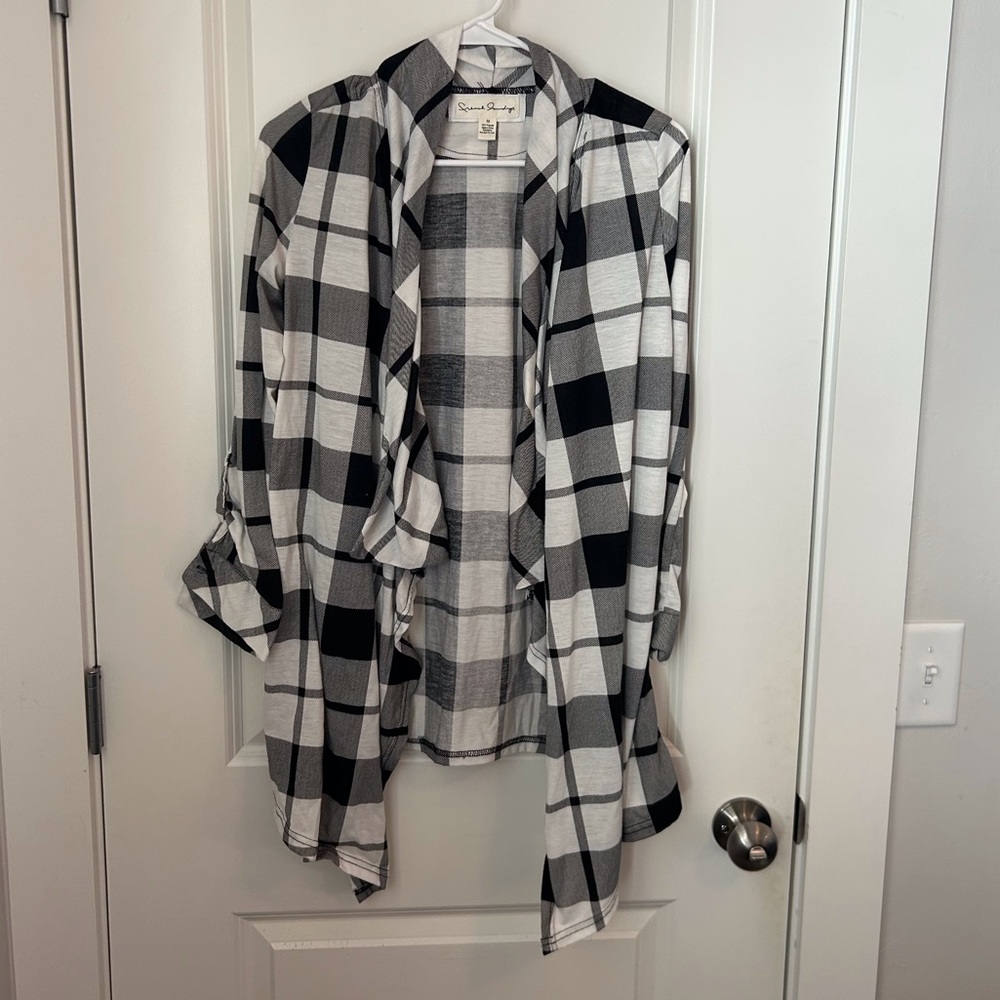 French Laundry Buffalo Plaid Black and White Open Cardigan Medium